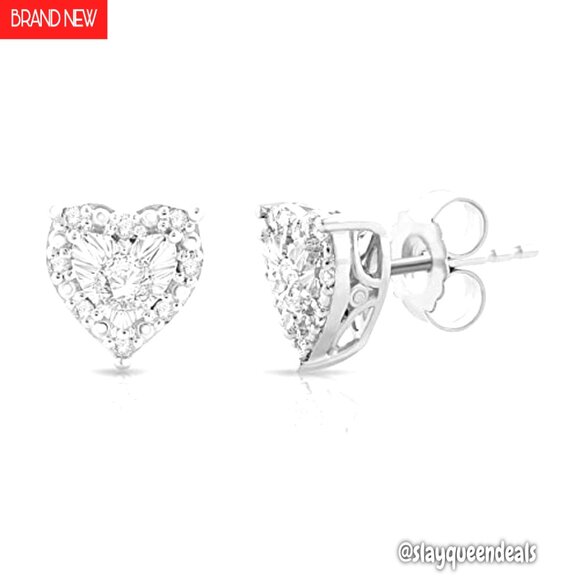 1/4 Cttw Diamond Heart Stud Earrings in Sterling Silver - Picture 2 of 8
